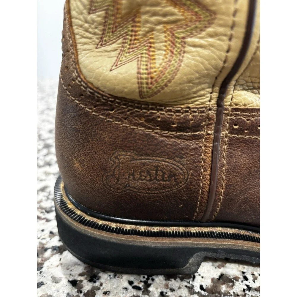 Justin Work Boots Superintendent Steel Toe Brown Western Men's Sz 9D